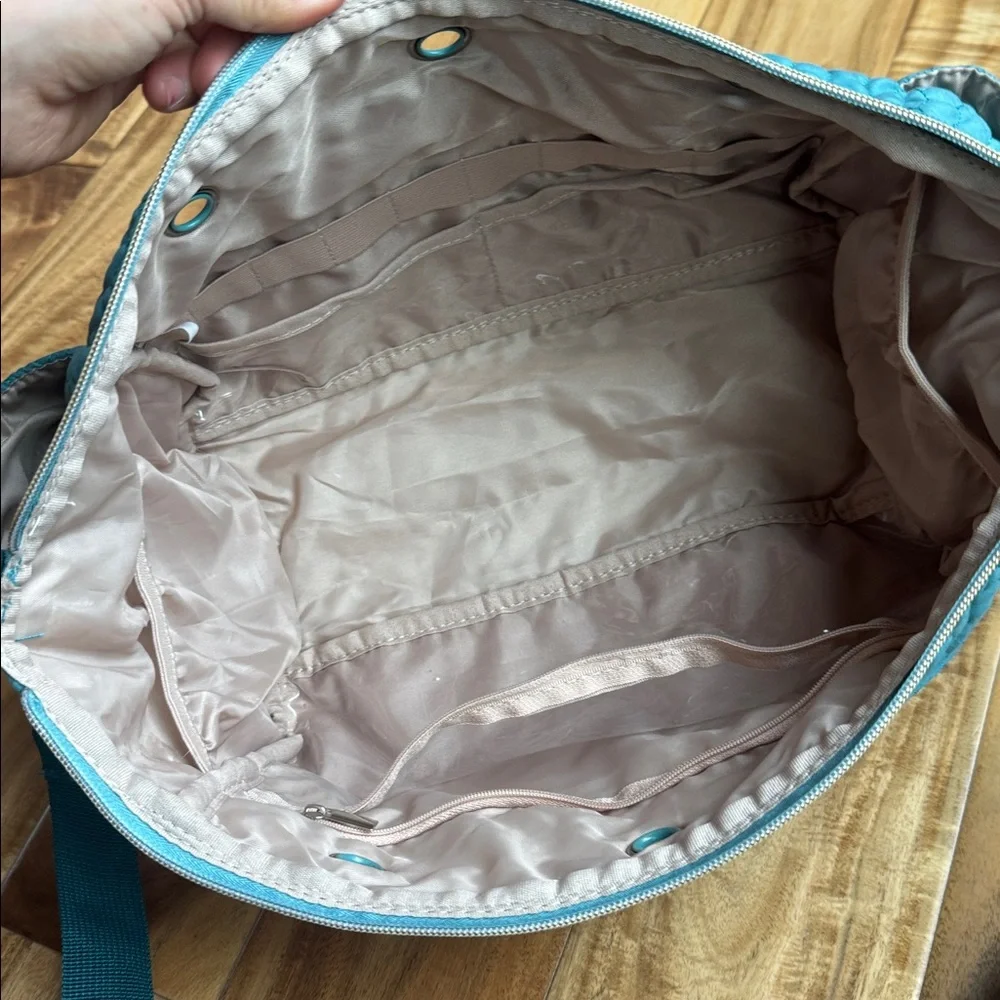 Teal Quilted Knitting Or Crochet Project Bag with Adjustable Strap